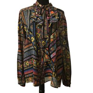 Etro 48 Silk Blouse Button Down Artsy Exotic Maximalist Old Money Italy